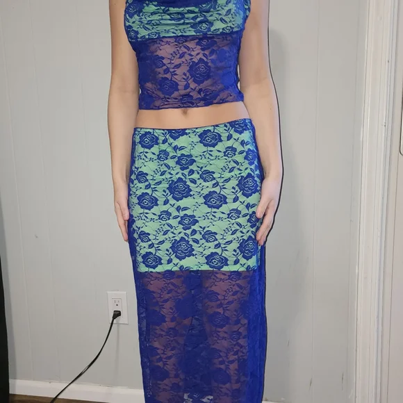 NWT Dolls Kill Gorgeous Purple, Green , Midi Crop Top Skirt Set 💜 - Picture 4 of 12